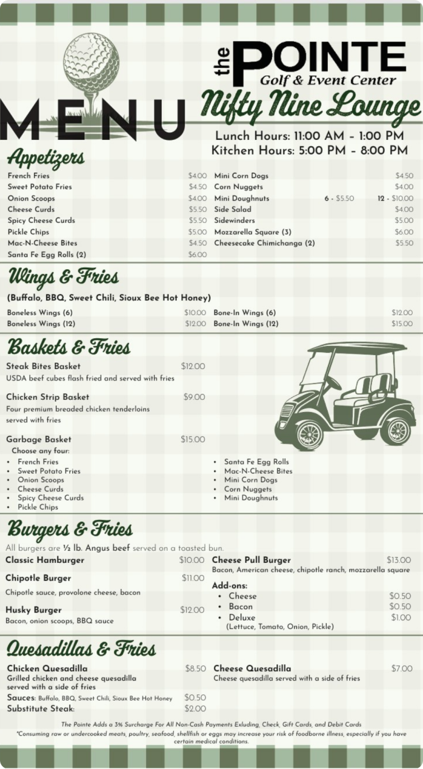 The Pointe Menu Page 1