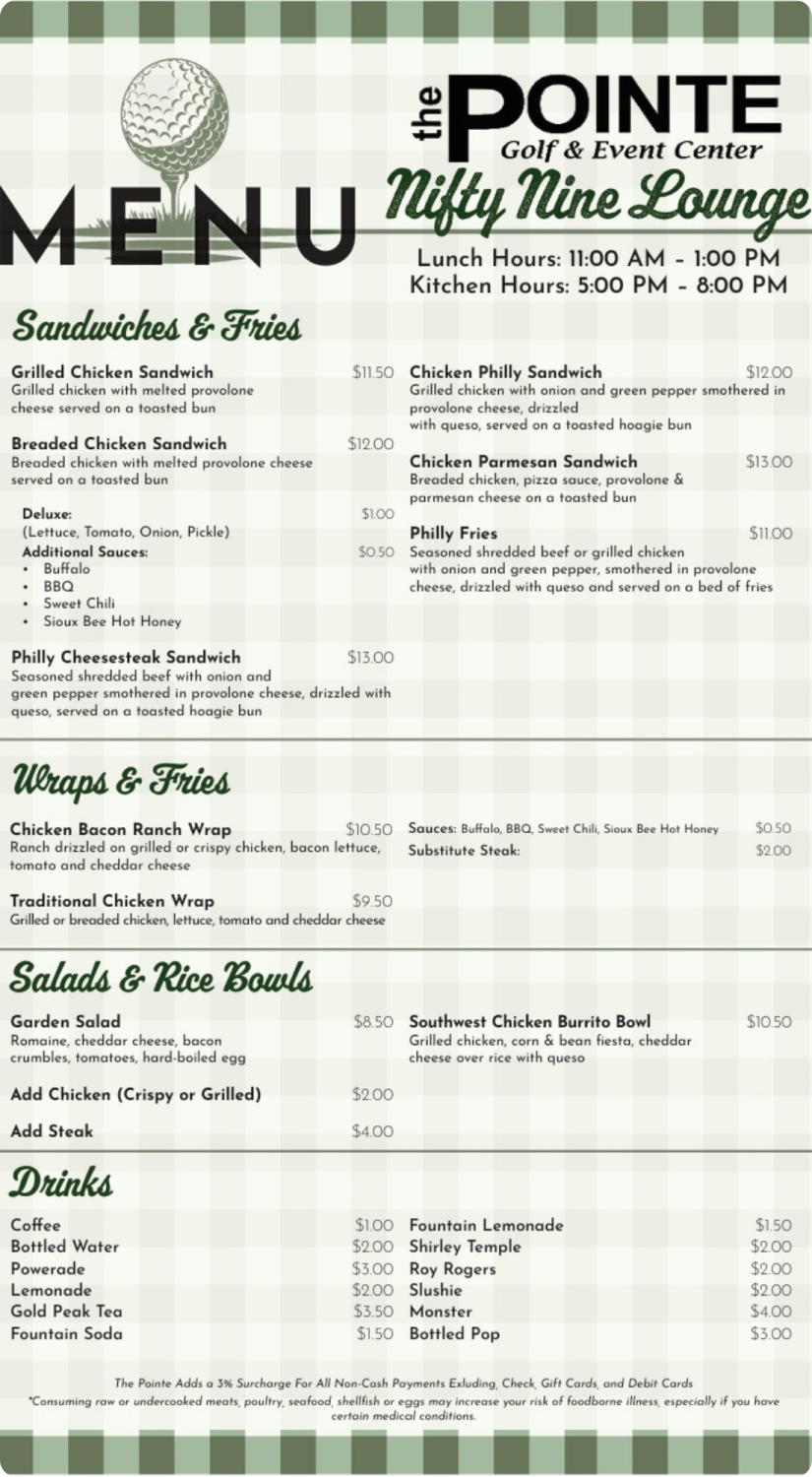 Pointe Menu Page 2
