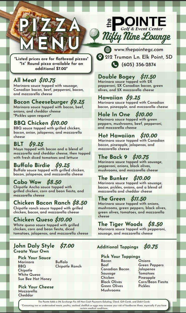 Pointe Pizza Menu